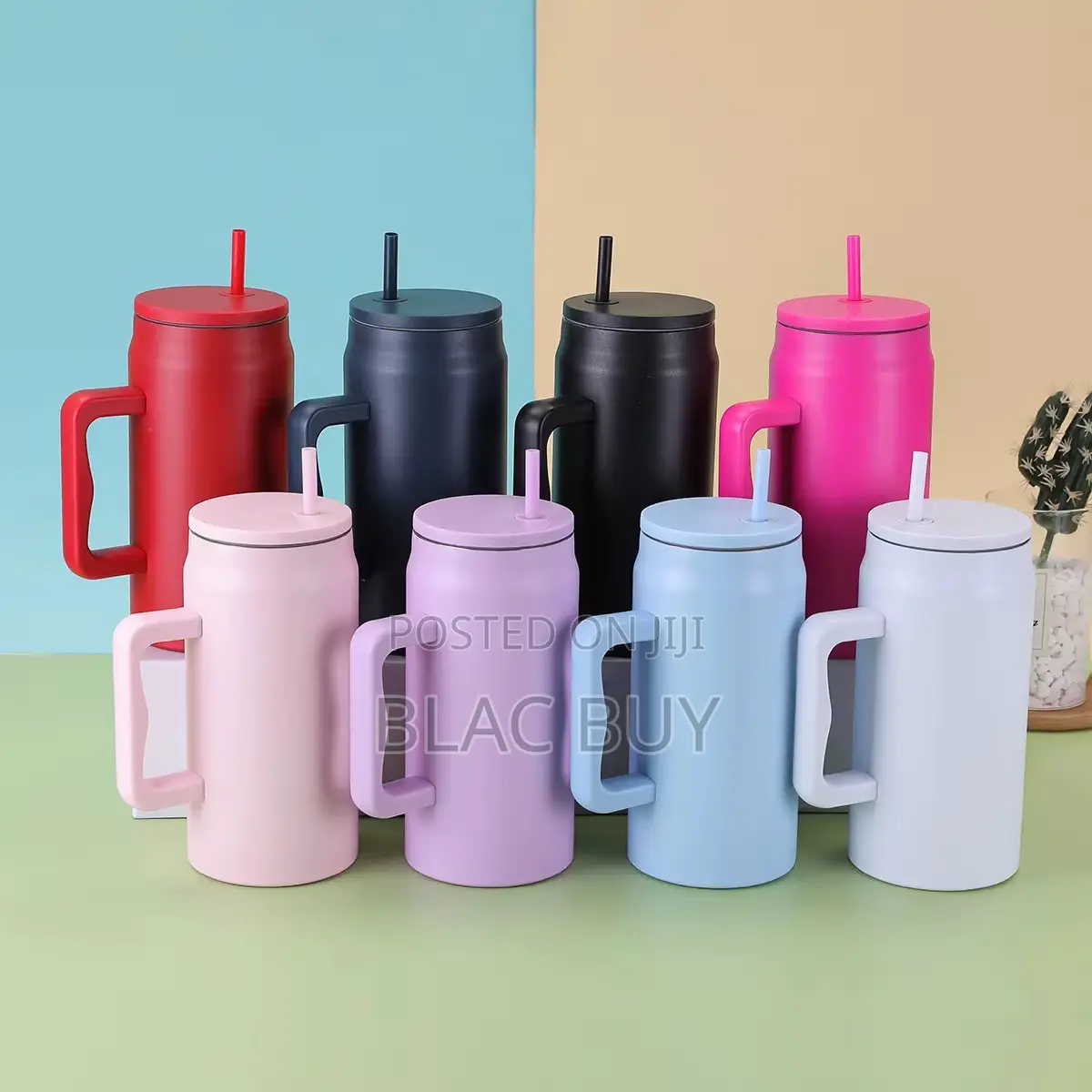 Vacuum Insulated Cup, Mug With Handle and Straw 50oz Double Walled