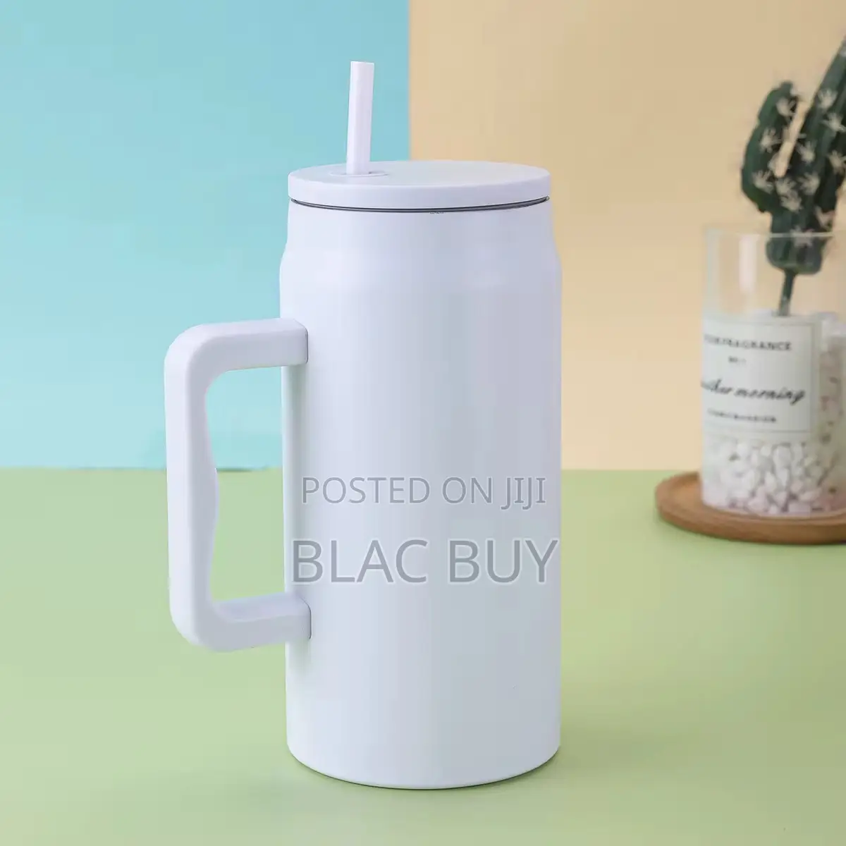 Vacuum Insulated Cup, Mug With Handle and Straw 50oz Double Walled