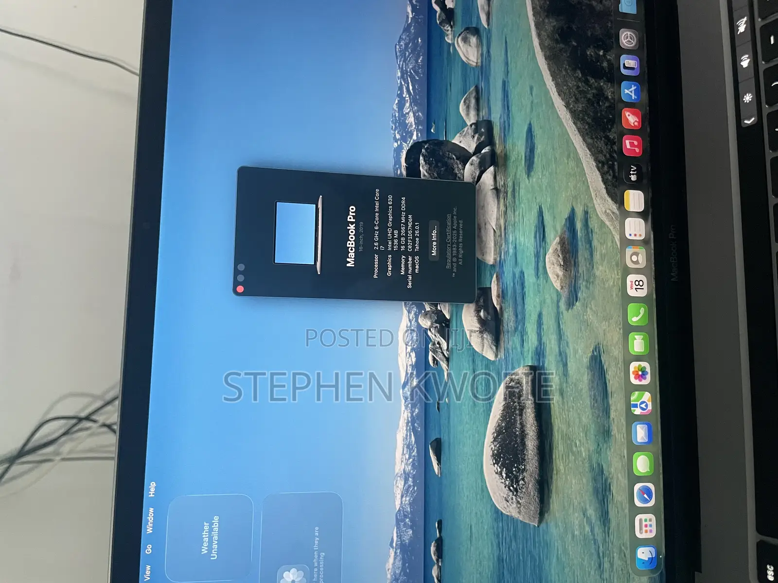 Laptop Apple MacBook Pro 2019 16GB Intel Core i7 SSD 512GB