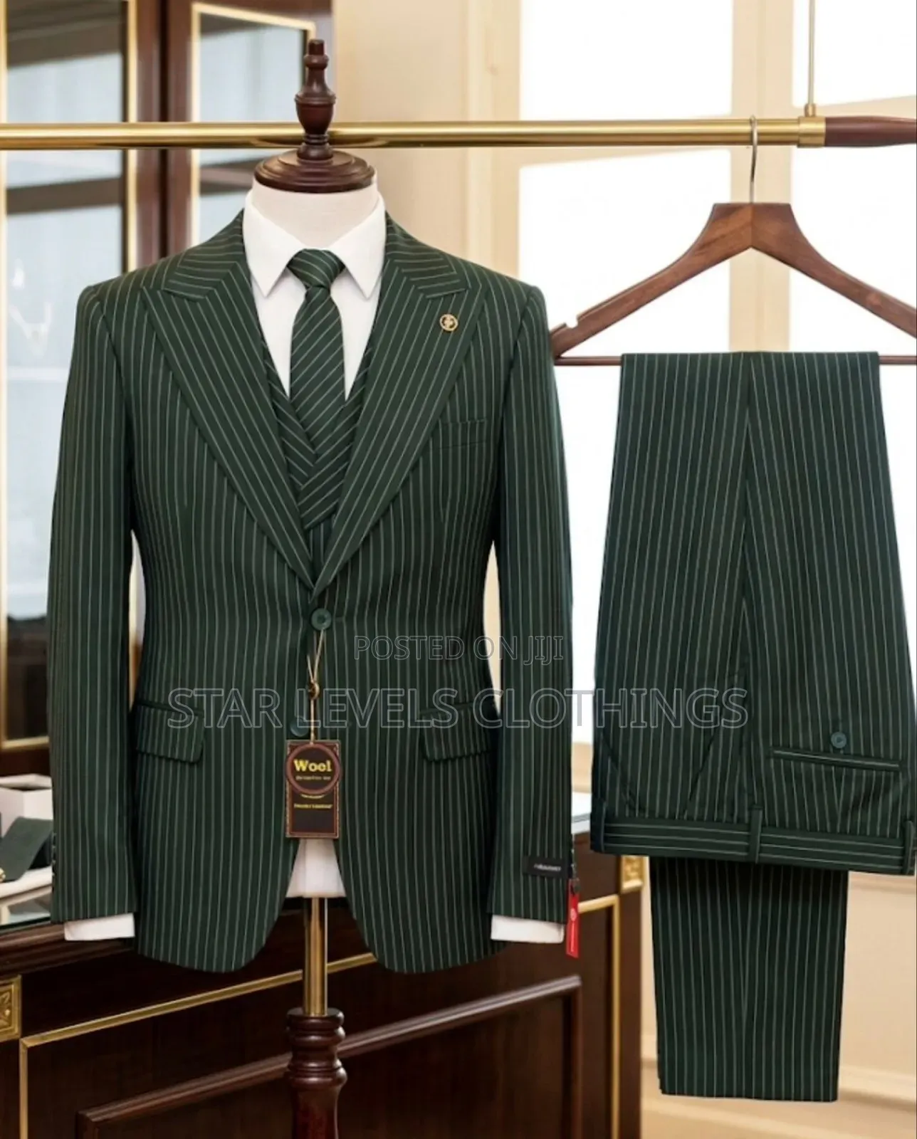 3_pieces Striped Suits in All Sizes ( Blue Black,Army Green and Black)