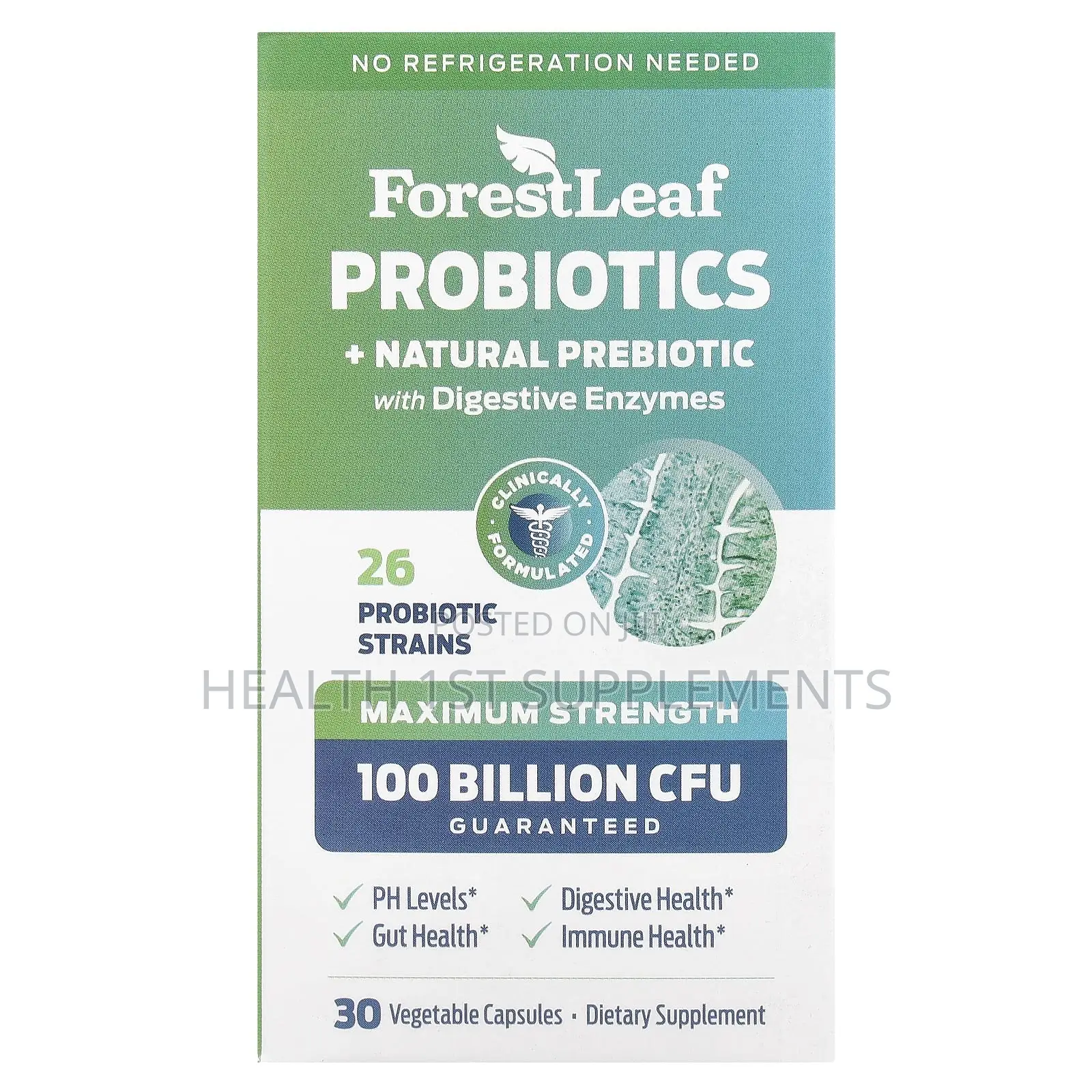 Forest Leaf Probiotics, 100 Billion Cfus, 26 Strains, 30 Veg Capsules