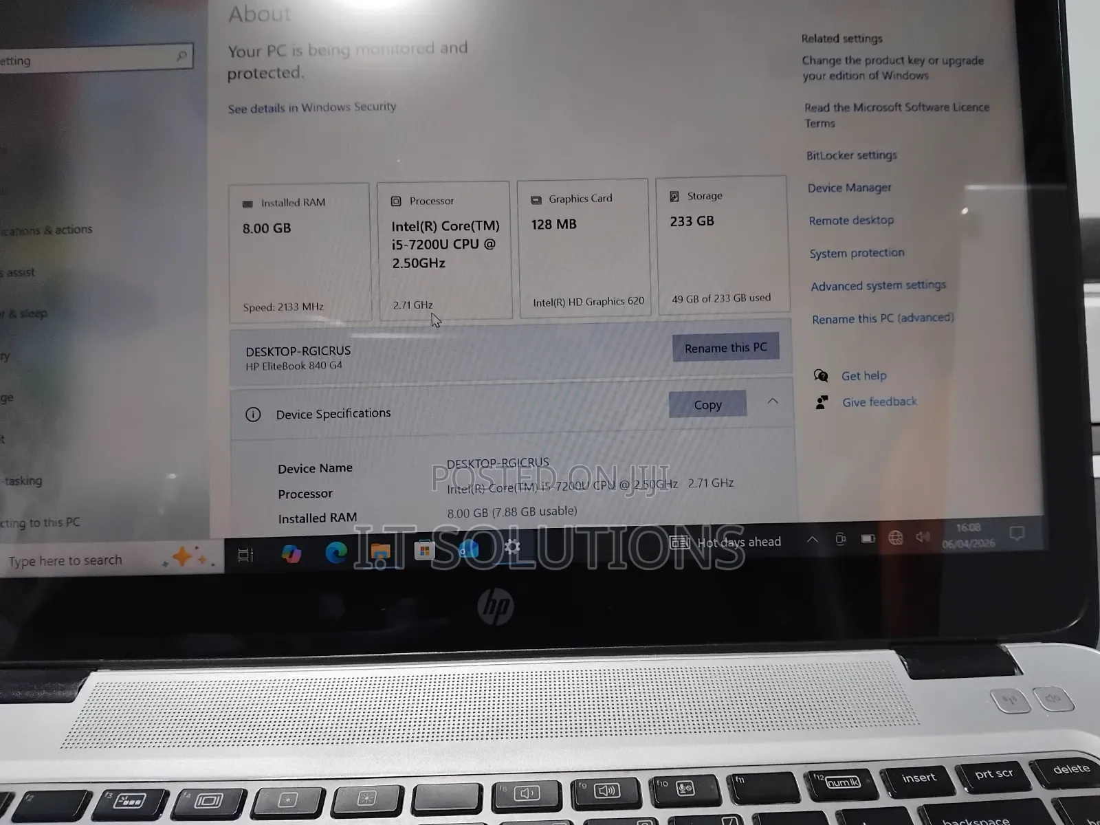 Laptop HP EliteBook 840 G5 8GB Intel Core i5 SSD 256GB