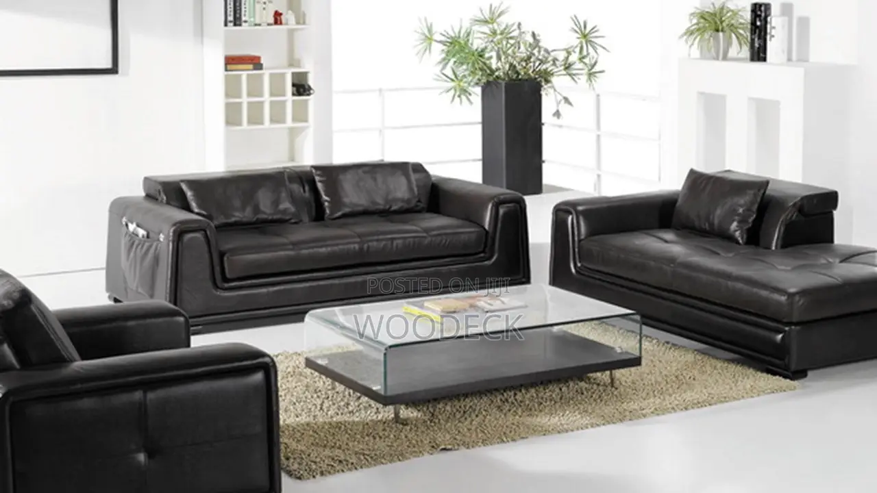 3+2+1 Black Leather Sofa Set