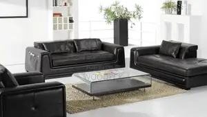 3+2+1 Black Leather Sofa Set