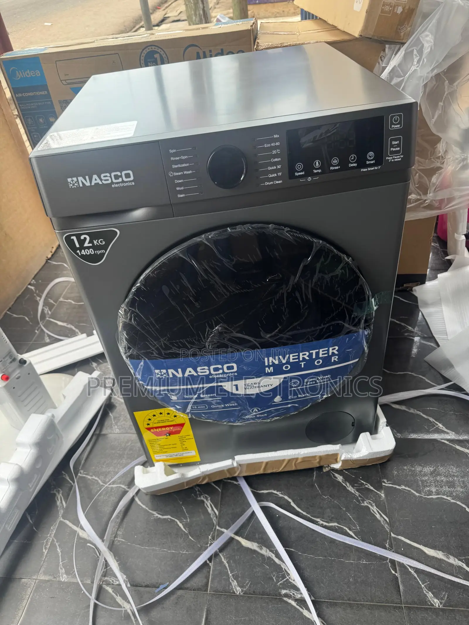 Nasco 12kg Inverter Motor Front Load Full Auto 1400rpm Washer Only