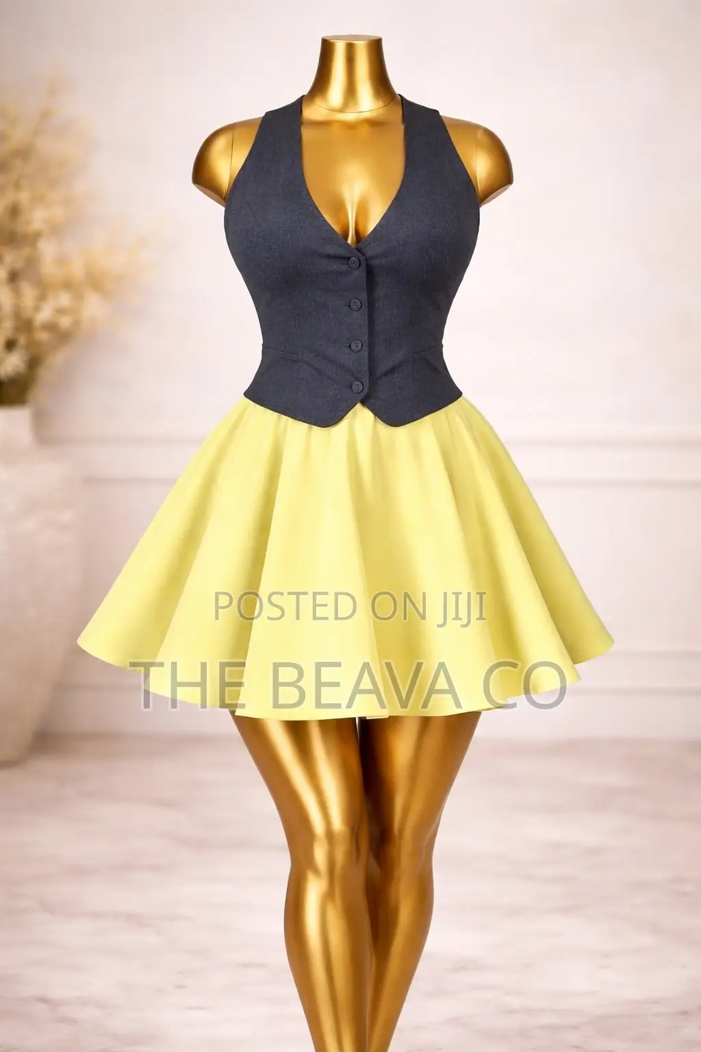 Grey Vest and Lemon Flare Skirt