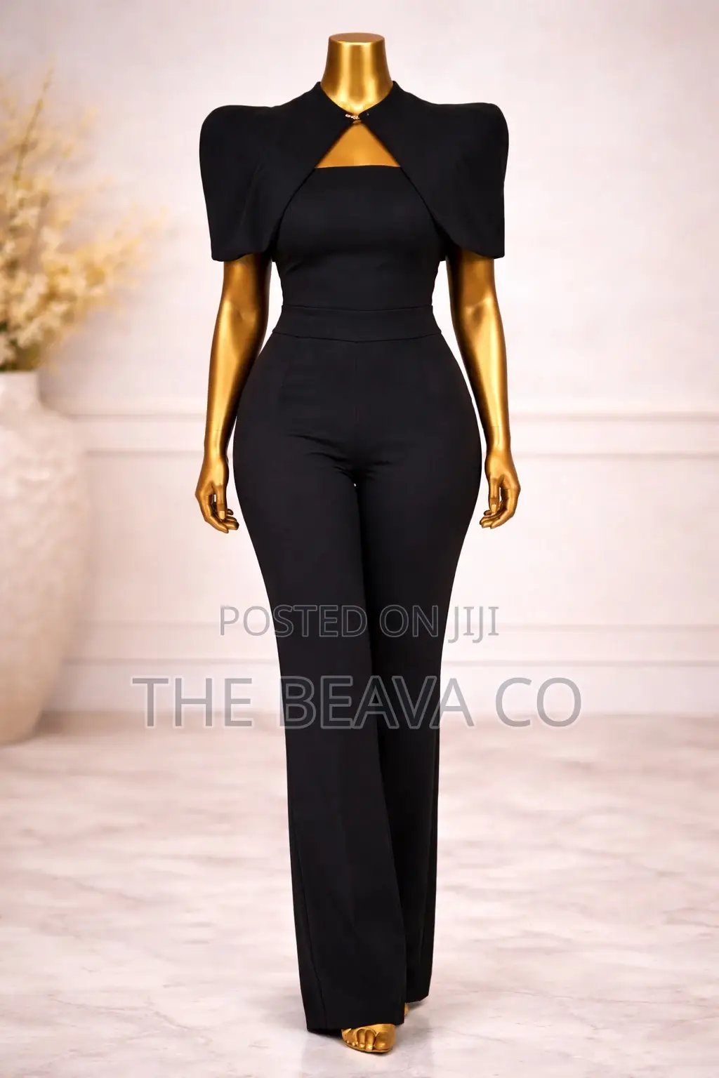 Black Elegant Trousers and Sleeveless Inner With Cape Detail