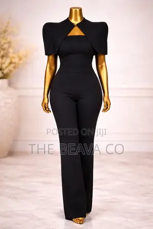 Black Elegant Trousers and Sleeveless Inner With Cape Detail
