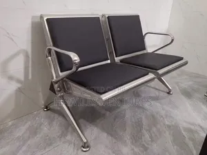 Two-Seater Office Waiting Room Chair With Leather Seat.
