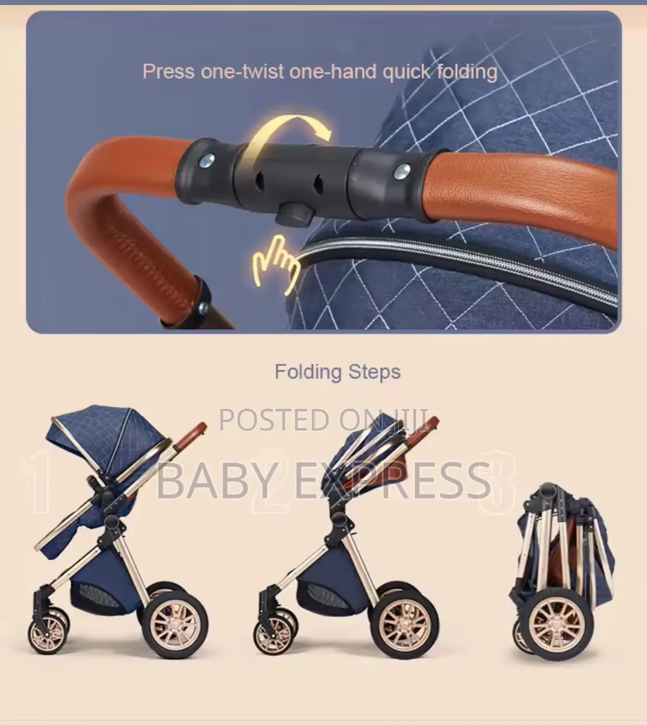 Luxury 3-in-1 Baby Travel Stroller, Car Seat, Carry Cot Diaper Bag