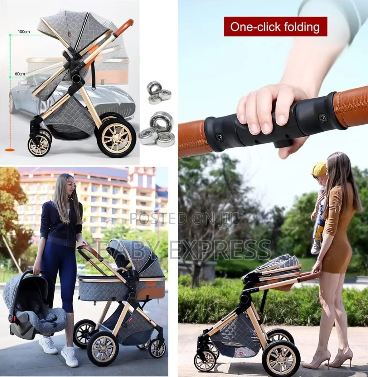 Luxury 3-in-1 Baby Travel Stroller, Car Seat, Carry Cot Diaper Bag