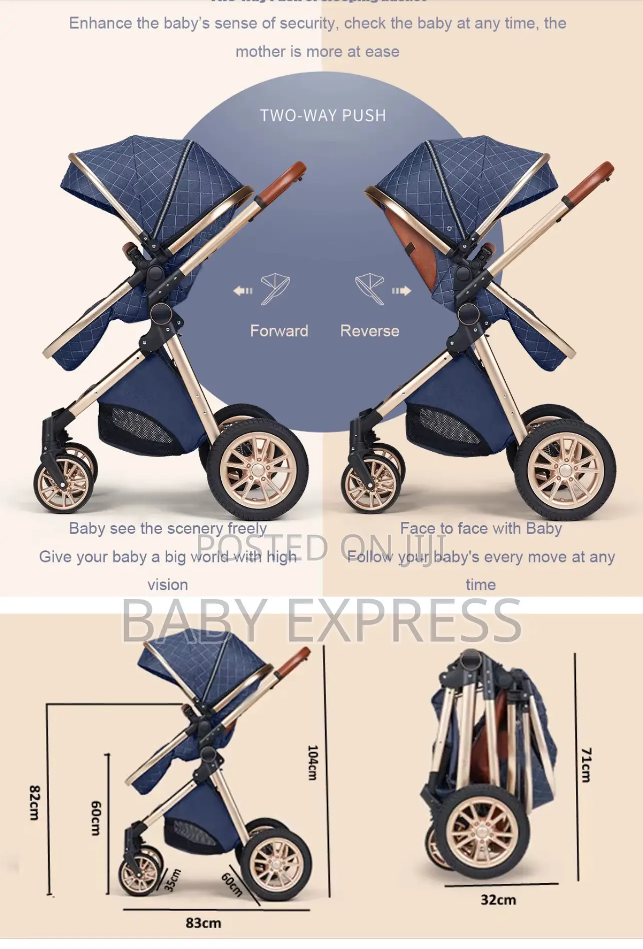 Luxury 3-in-1 Baby Travel Stroller, Car Seat, Carry Cot Diaper Bag