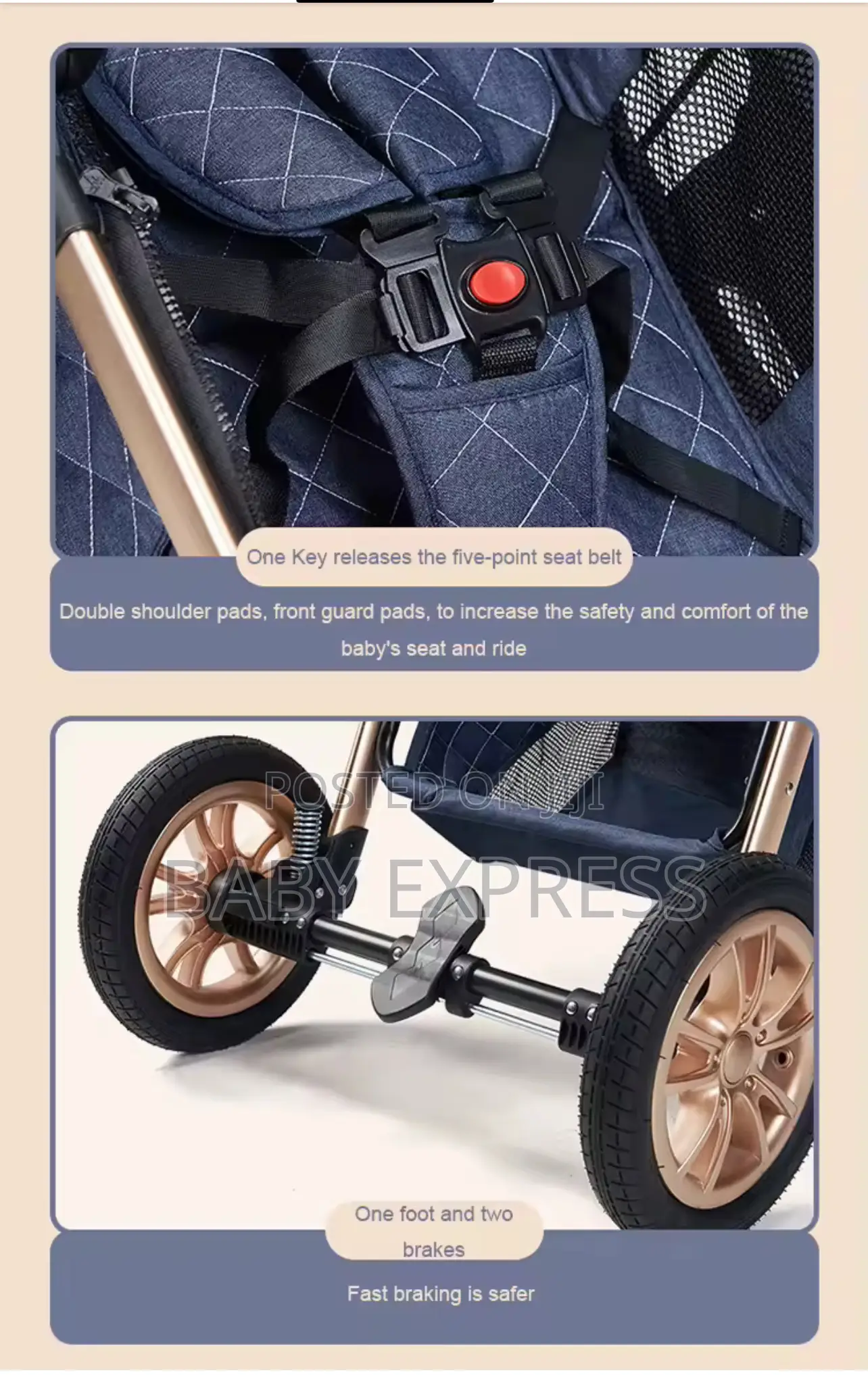 Luxury 3-in-1 Baby Travel Stroller, Car Seat, Carry Cot Diaper Bag