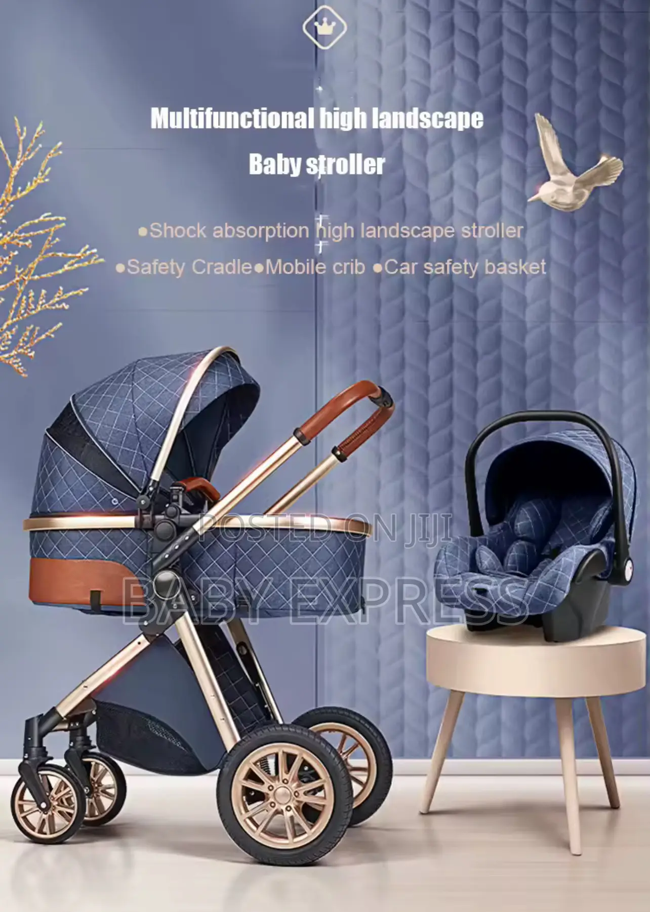 Luxury 3-in-1 Baby Travel Stroller, Car Seat, Carry Cot Diaper Bag