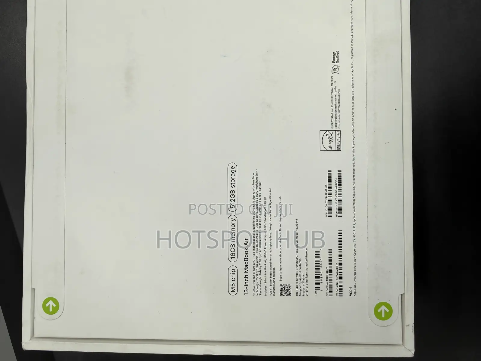 New Laptop Apple MacBook Air 2026 M5 13-inch 16GB Apple M5 SSD 512GB