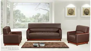 3+1+1 Brown Leather Sofa Set With Wooden Frame