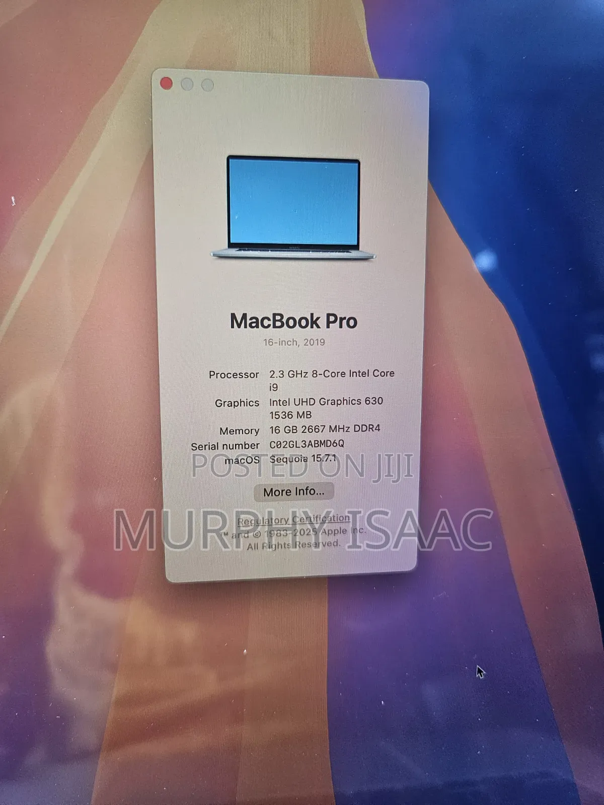 Laptop Apple MacBook 2019 16GB Intel Core i9 SSHD (Hybrid) 1T