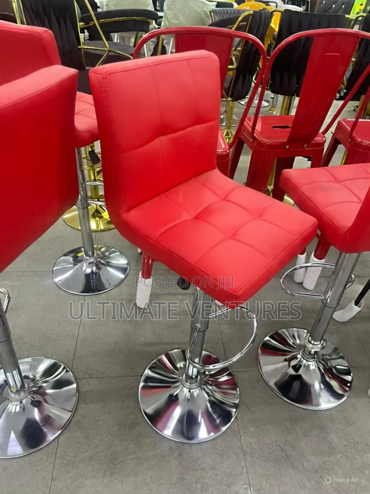 Red Leather Gas-Lift Bar Stool Swivel Adjustable