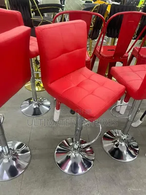Red Leather Gas-Lift Bar Stool Swivel Adjustable