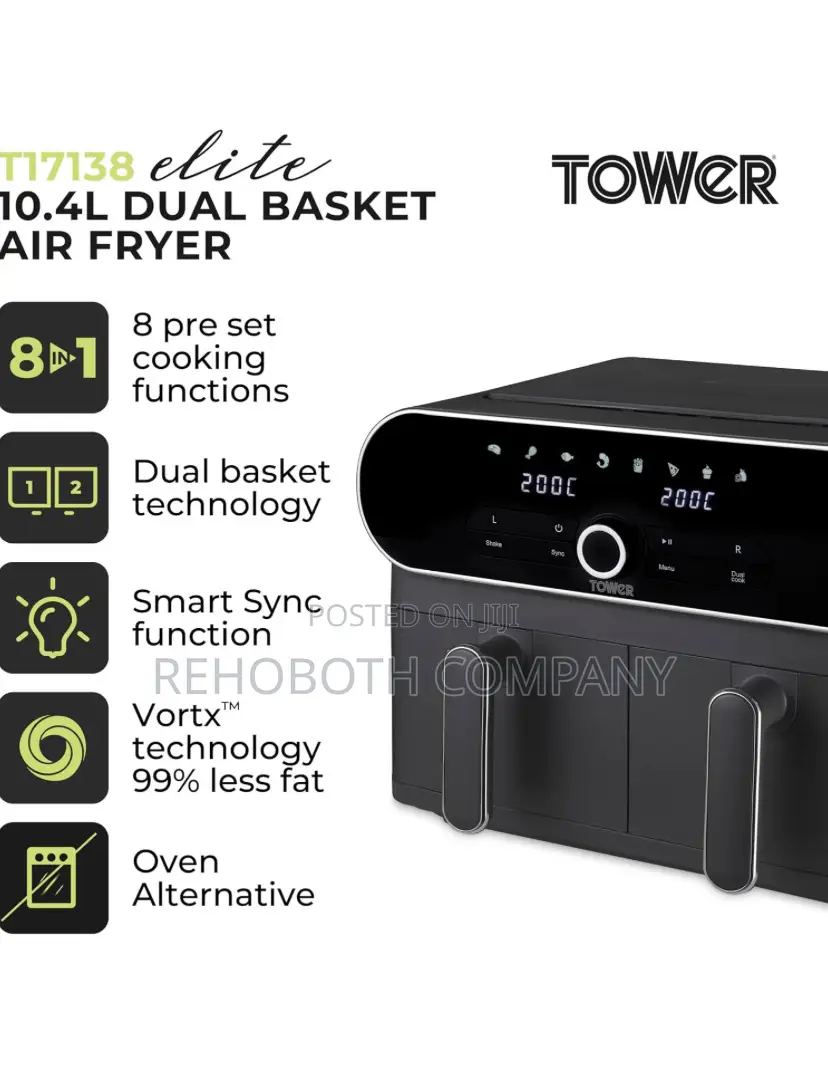 Tower T17138 Vortx Elite 10.4l Dual Basket Air Fryer 1700w