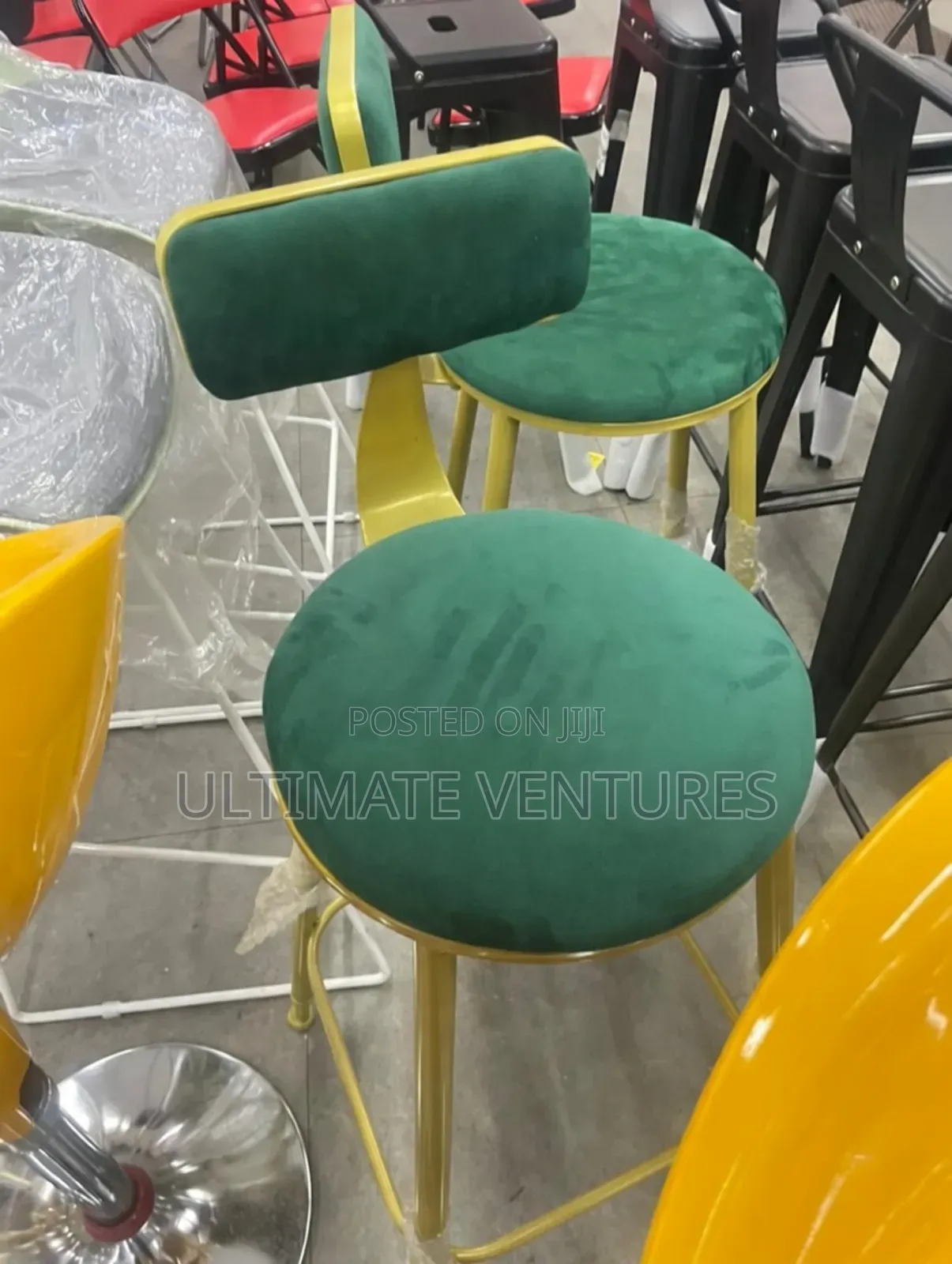 Modern Green Velvet Bar Stool With Gold Frame