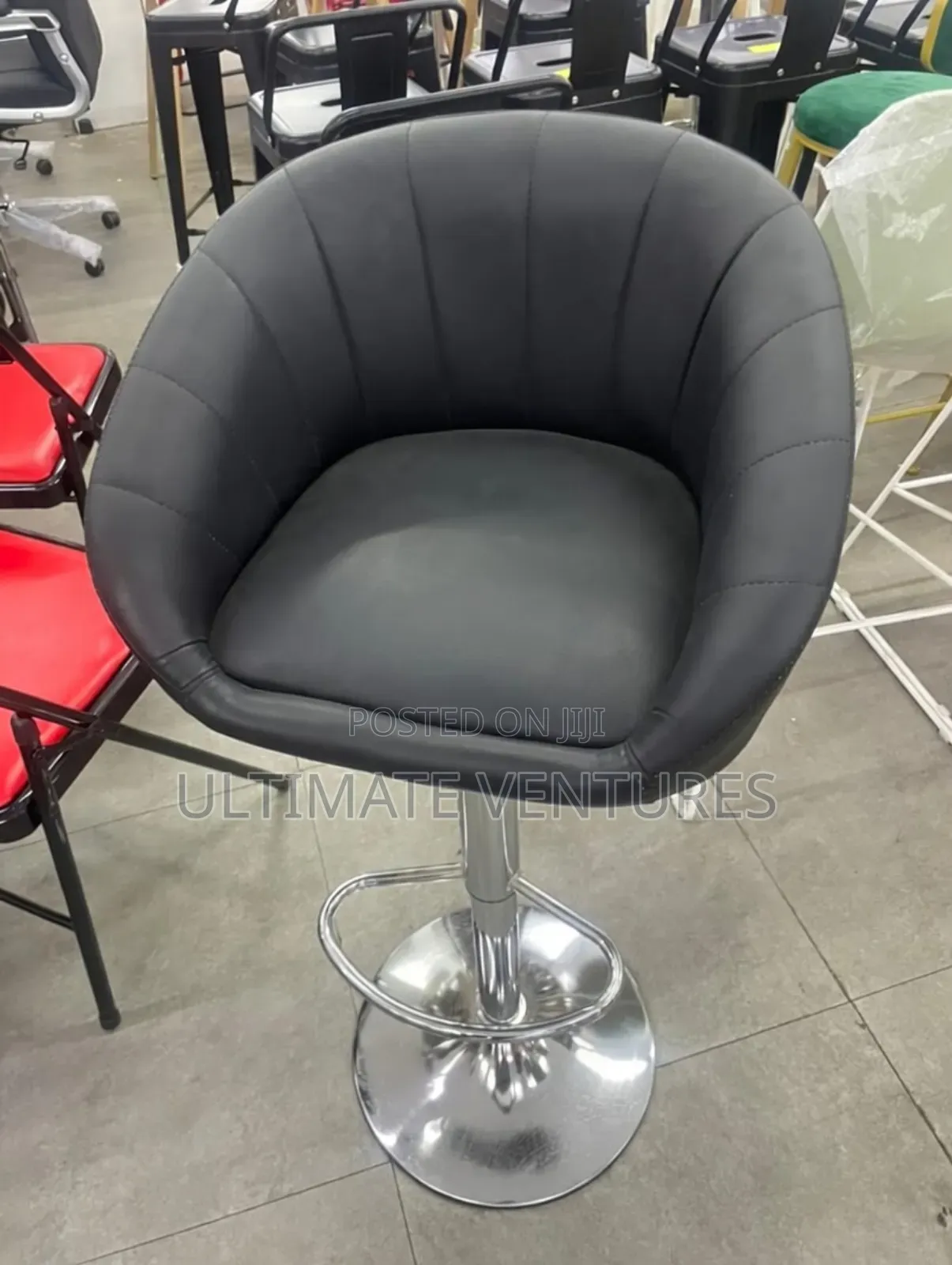 Modern Black Swivel Bar Stool With Chrome Base