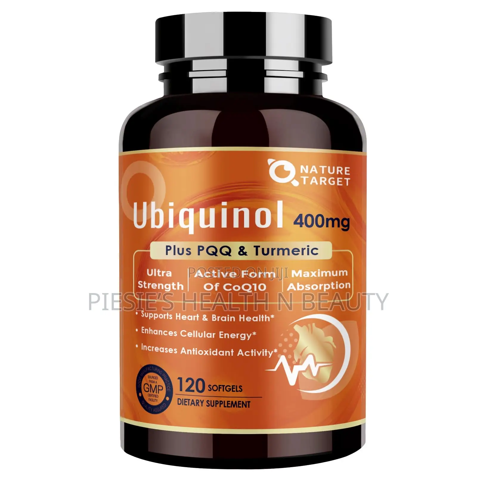 Nature Target Ubiquinol 400 Mg With Pqq And Turmeric, 120 Softgels