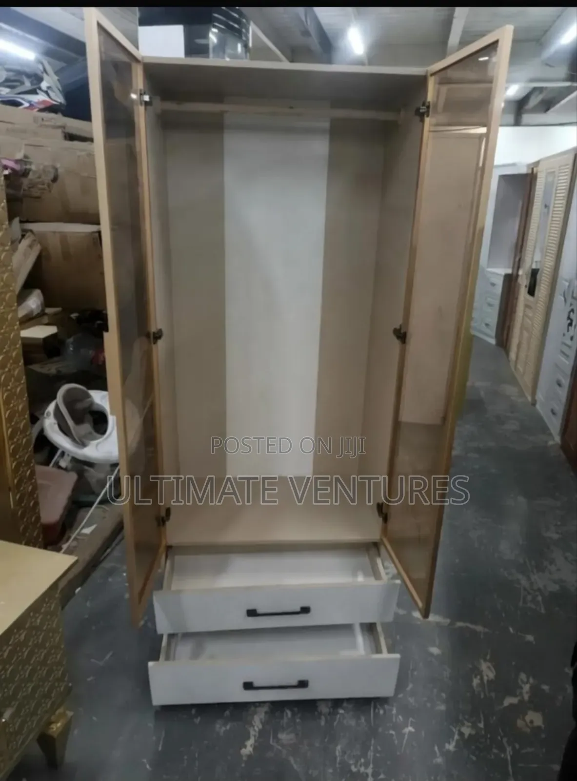 Modern 2-door Glass Wardrobe With 2 Drawers