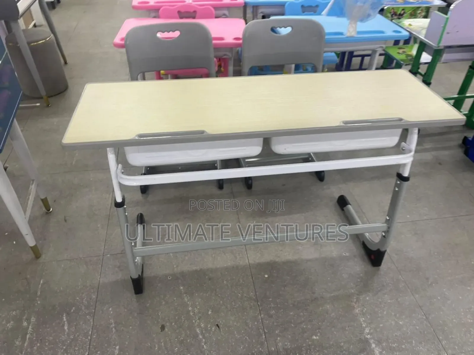 Double Student Desk / Learning .Adjustable School Set With Chairs