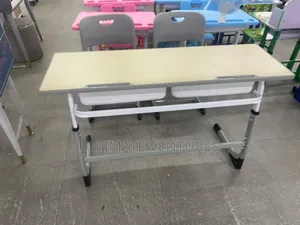Double Student Desk / Learning .Adjustable School Set With Chairs