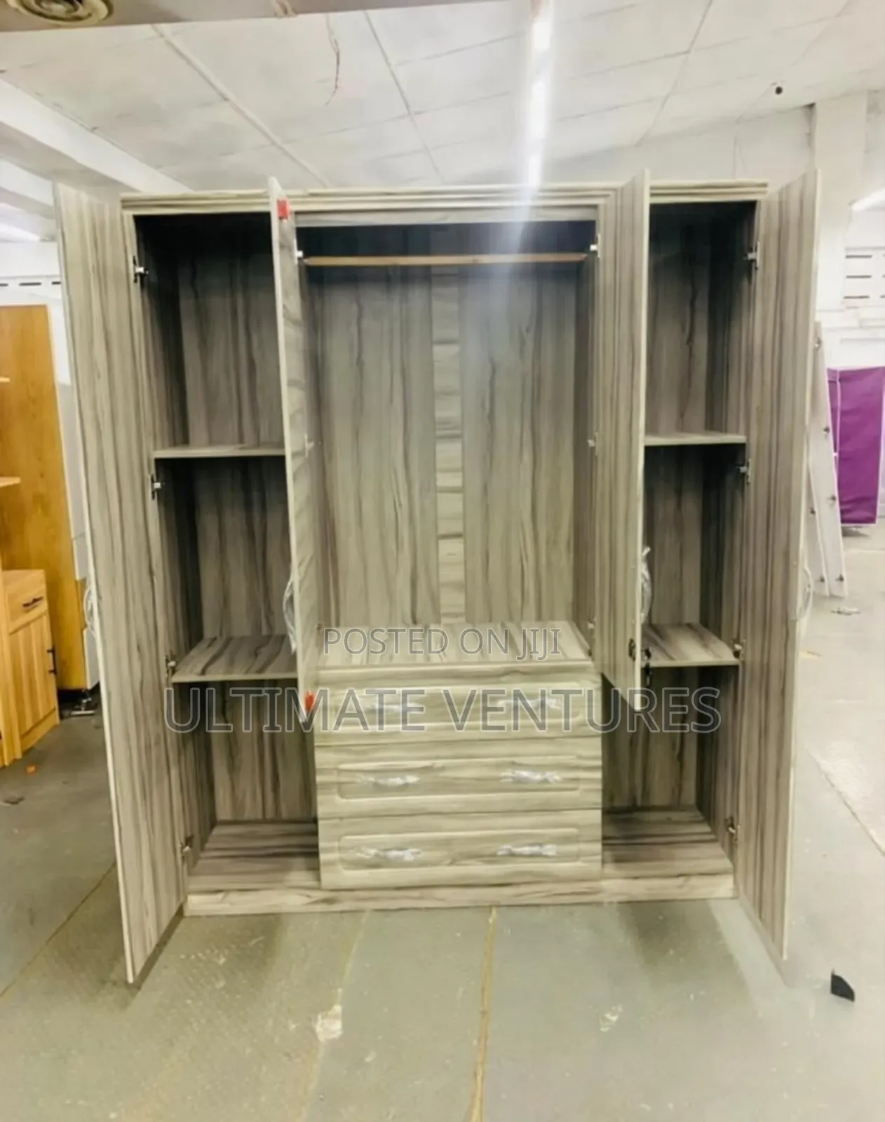 Imported Gray 4-Door Wardrobe With Mirrors Drawers