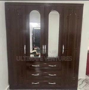 Dark Brown 4-Door Wardrobe With Mirrors Drawers