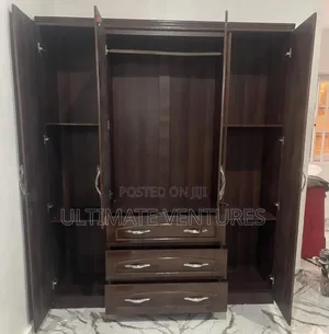 Dark Brown 4-Door Wardrobe With Mirrors Drawers