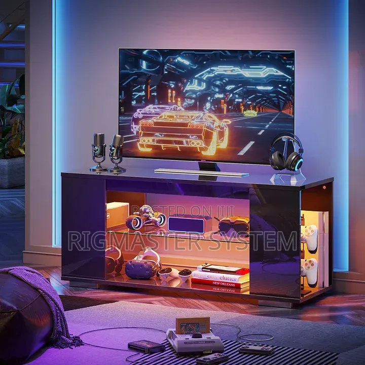 Pinmoco 47'' Gaming Entertainment Center With Led Lights, Black