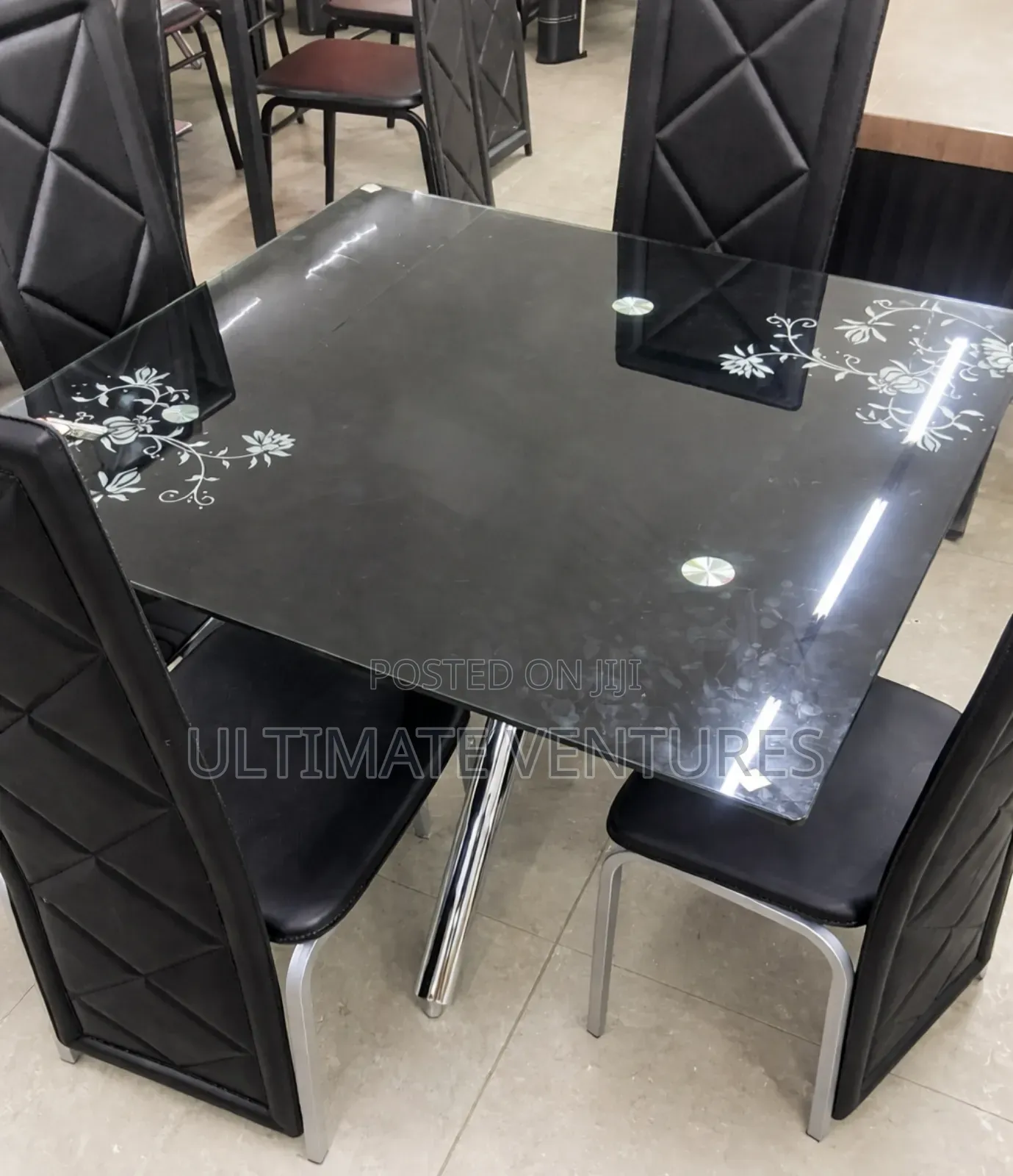 Modern Black Glass 4-Seater Dining Set