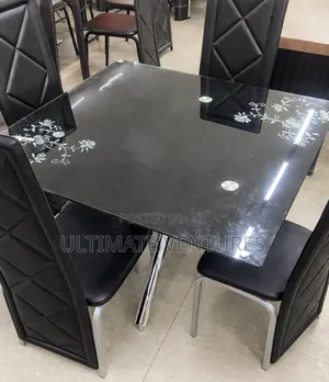 Modern Black Glass 4-Seater Dining Set