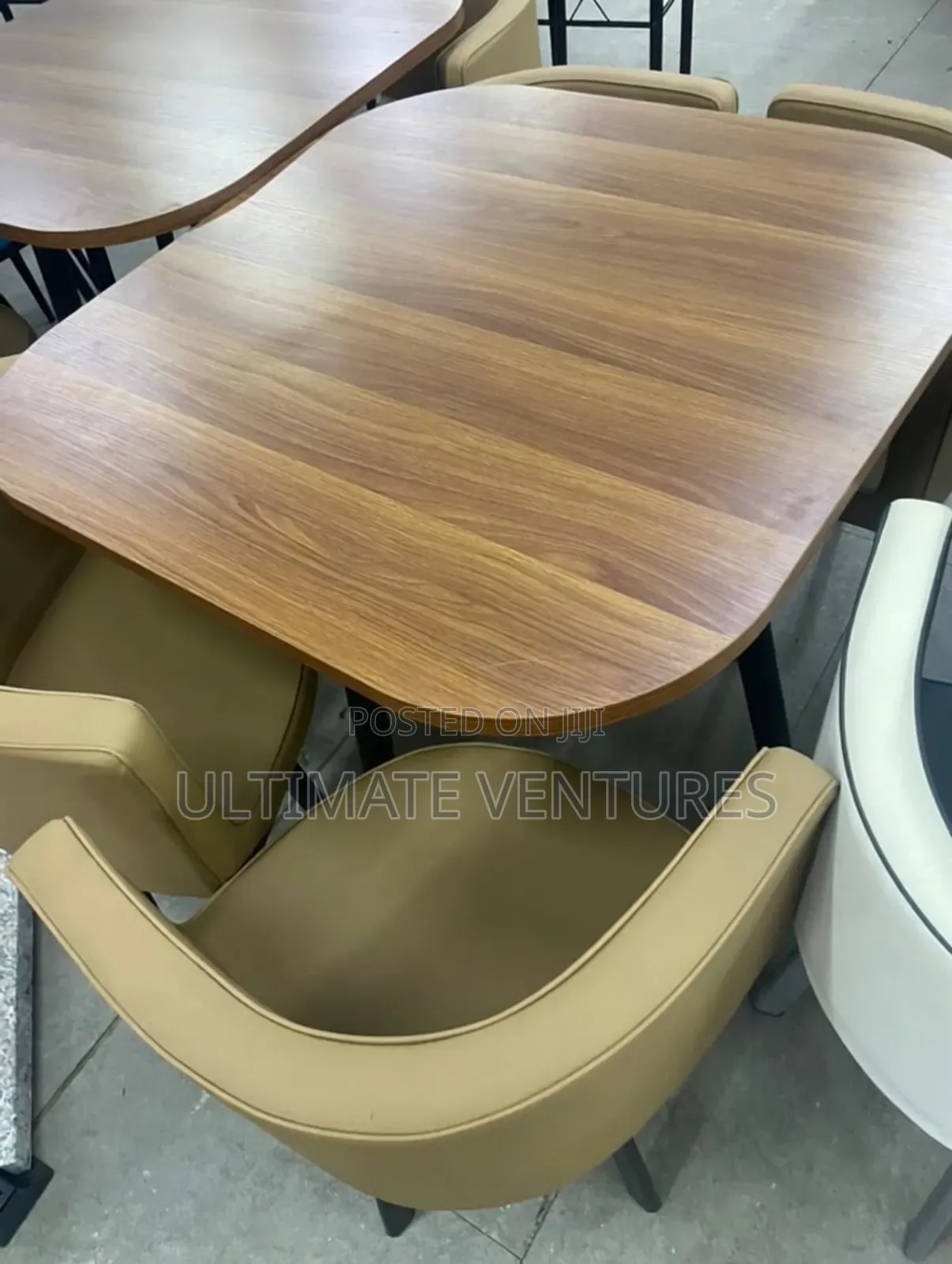 Modern Curved Wooden Dining Table Set (4 Chairs + Table)