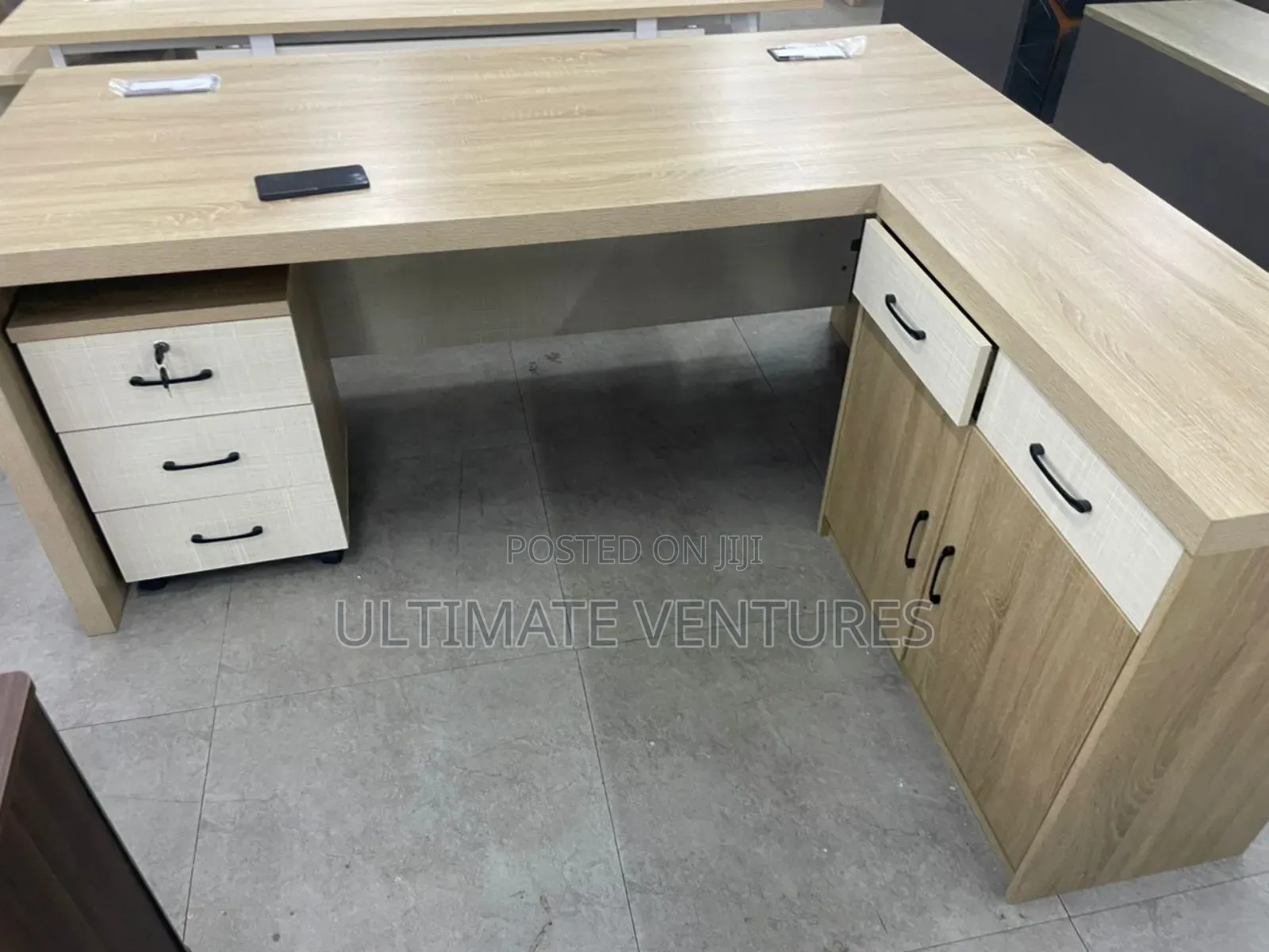 Modern L-Shaped Light Oak Office Desk With Storage