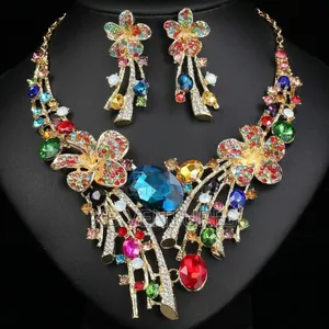 Flower Necklace Earrings Jewelry Set Bridal Banquet