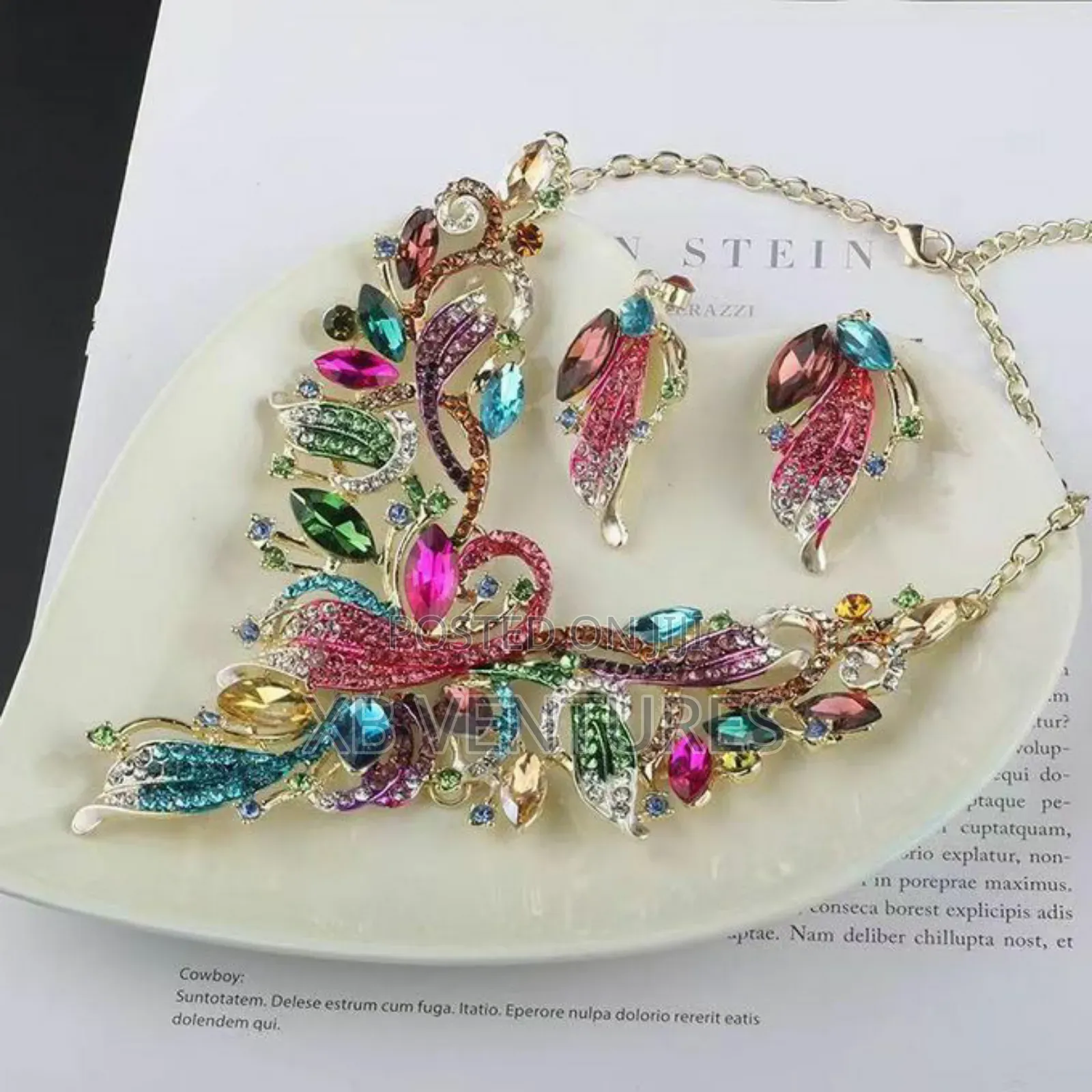 Flower Necklace Earrings Jewelry Set Bridal Banquet