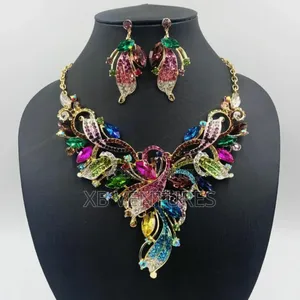 Flower Necklace Earrings Jewelry Set Bridal Banquet
