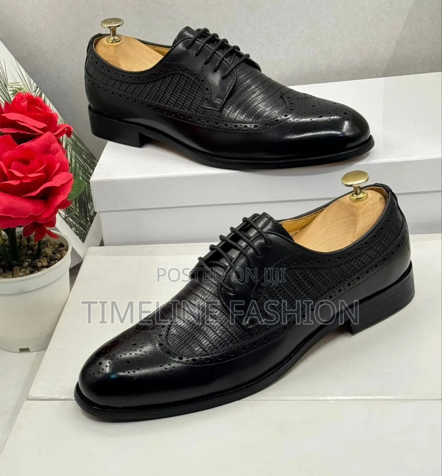 J M Weston Brogues Black Leather Men's Lace Up Shoes 39-46