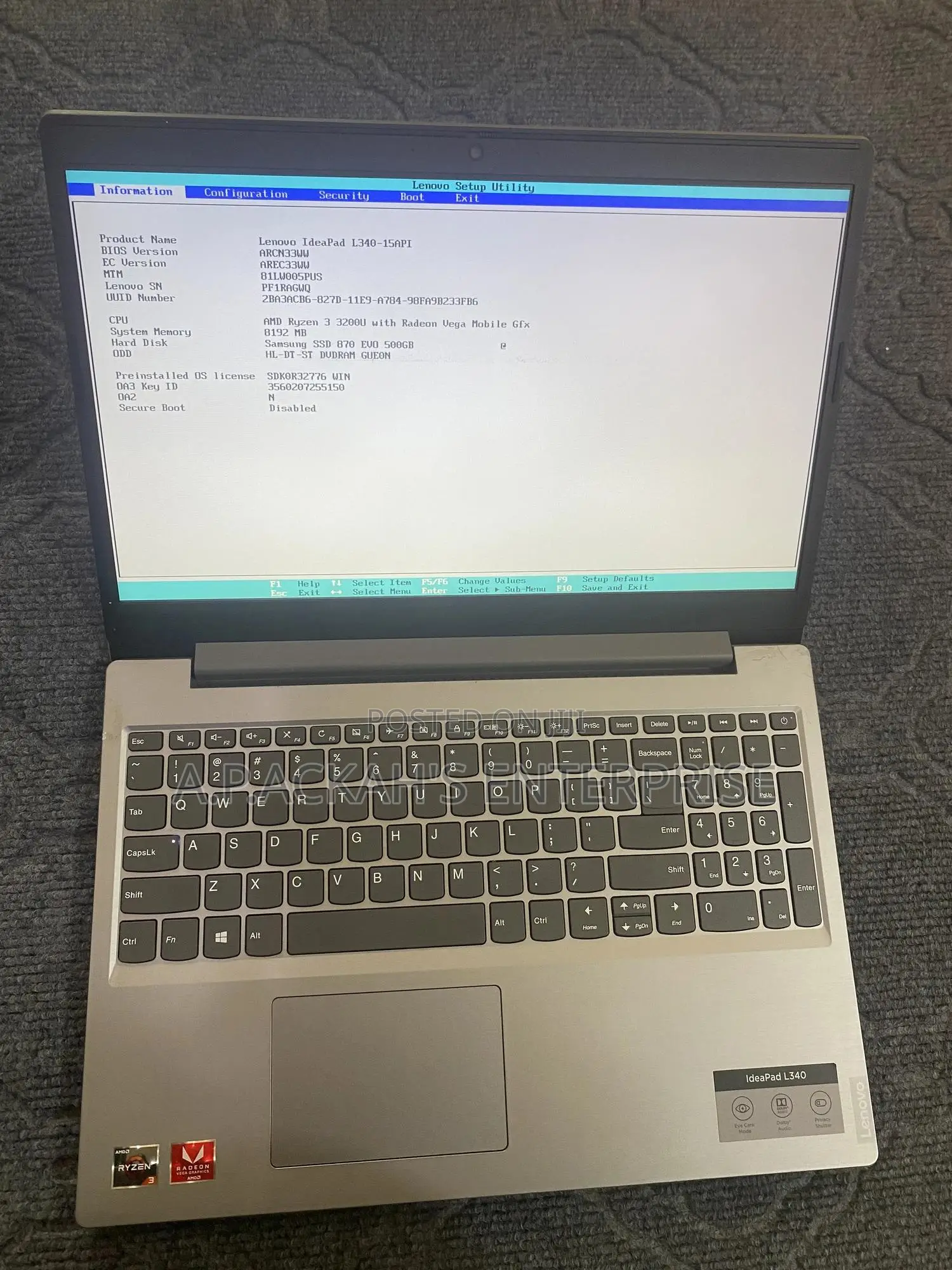 Laptop Lenovo IdeaPad L340 8GB AMD Ryzen 3 SSD 500GB