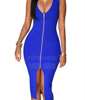Yming Brand Women's Zipper Front Bodycon Midi Dress.