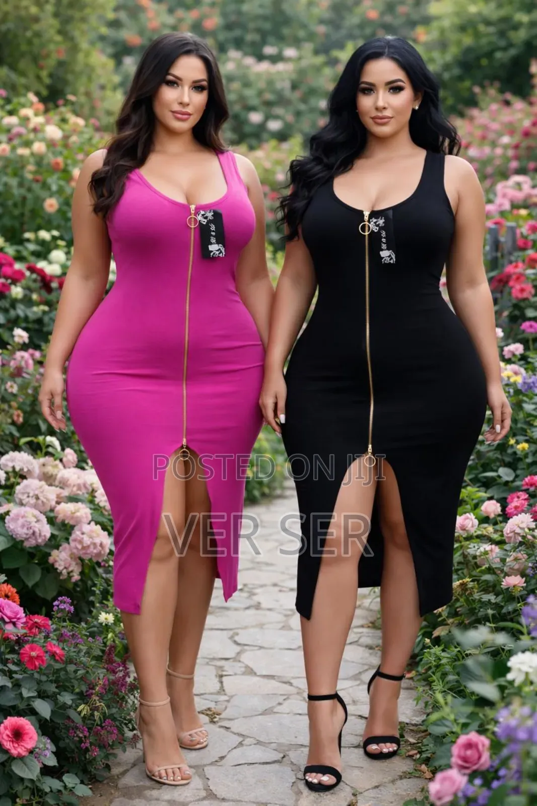 Yming Brand Women's Zipper Front Bodycon Midi Dress.