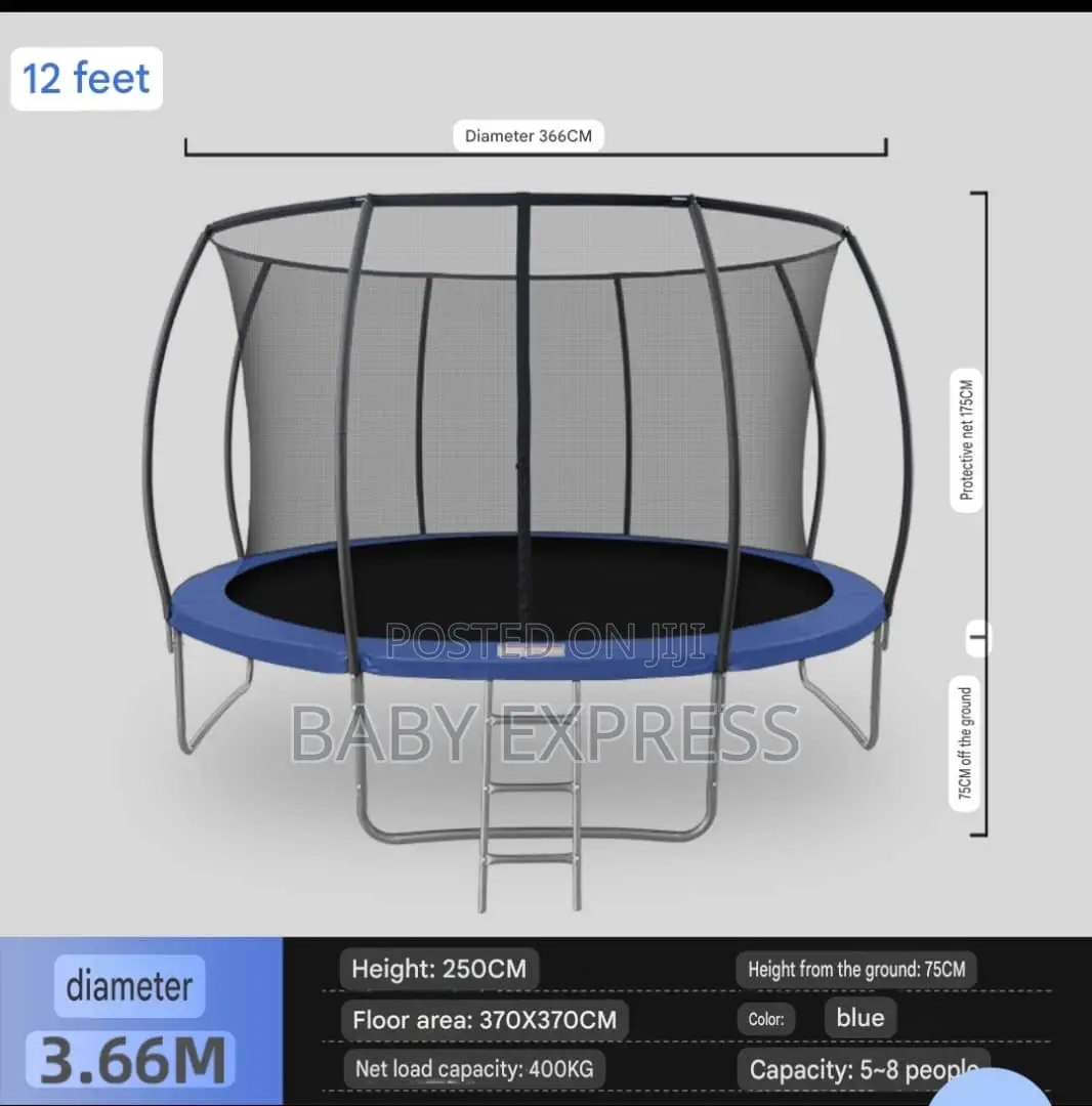 12ft Trampoline With Net Ladder (400kg Capacity)– Free Installation