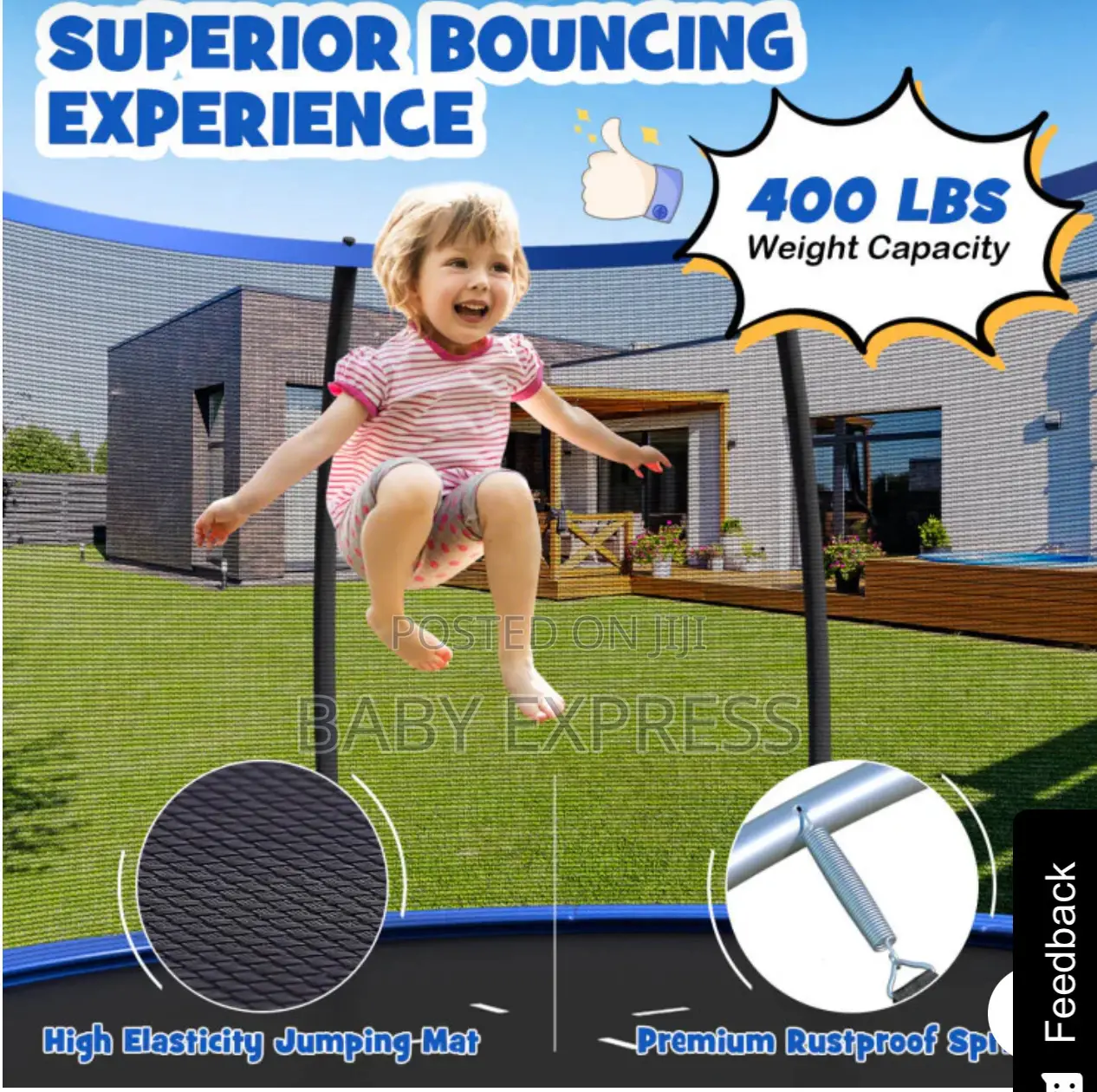 12ft Trampoline With Net Ladder (400kg Capacity)– Free Installation