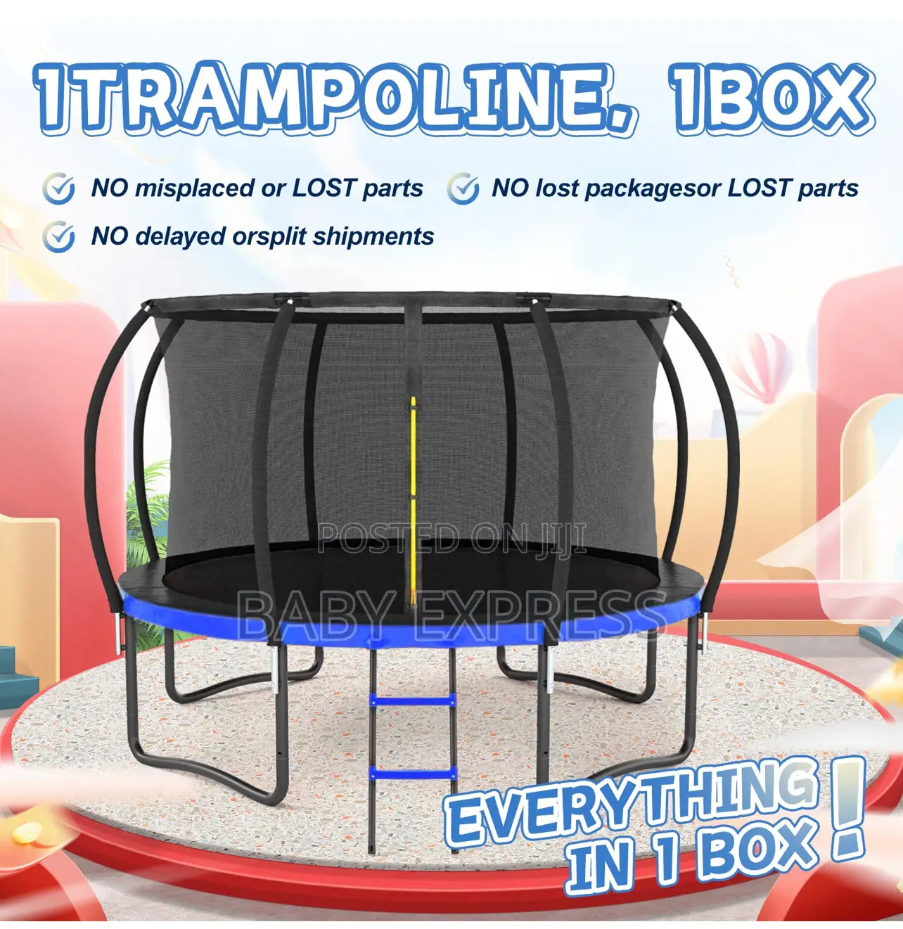 12ft Trampoline With Net Ladder (400kg Capacity)– Free Installation