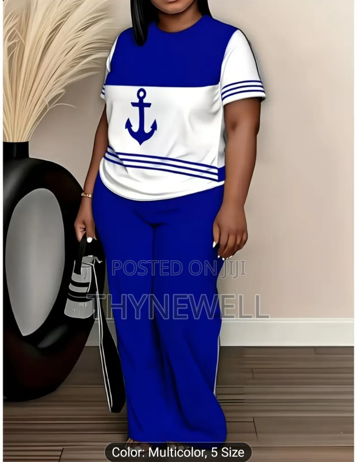 Nautical Anchor Graphic Short-Sleeve Shirt and Loose Fitting Trouser