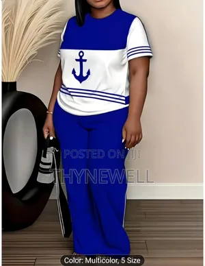 Nautical Anchor Graphic Short-Sleeve Shirt and Loose Fitting Trouser